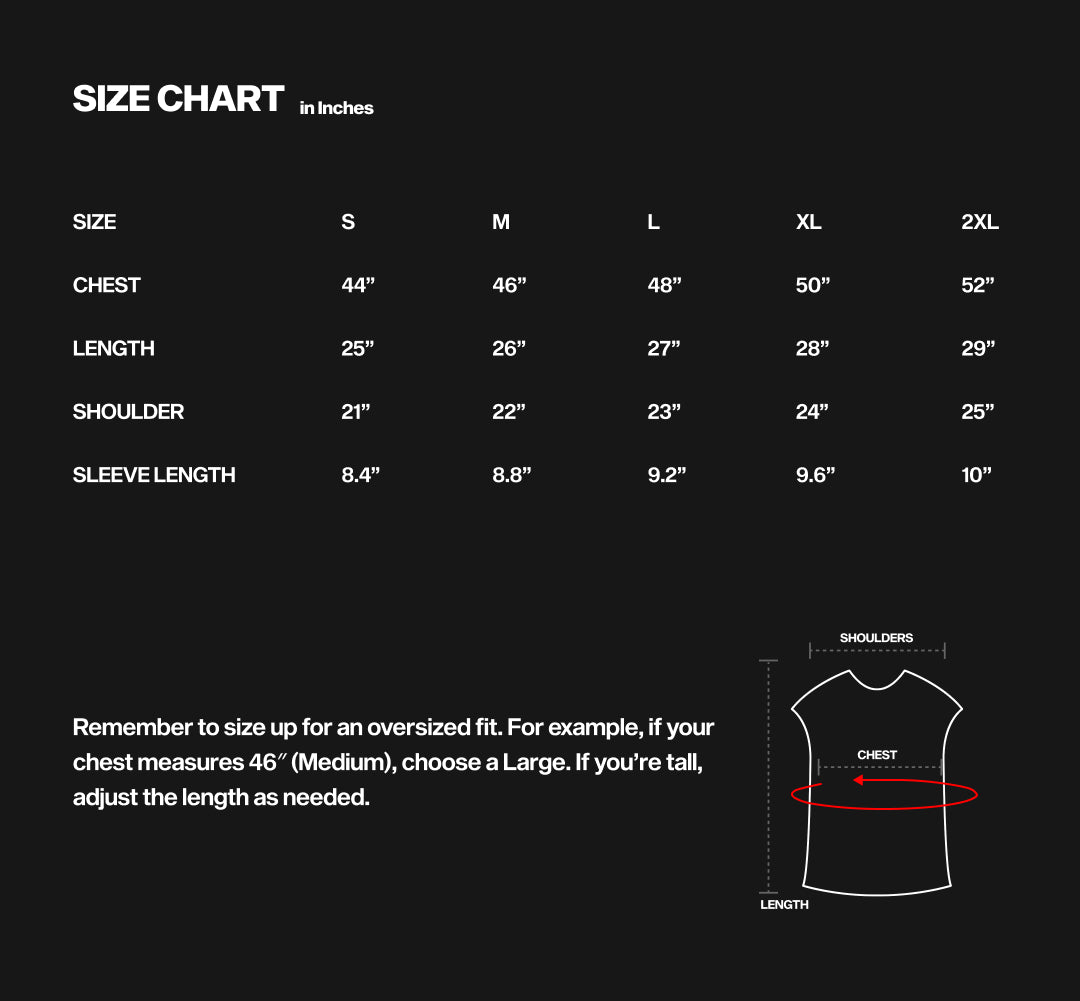 Size chart for Overgrowth Vest inspired by The Last of Us